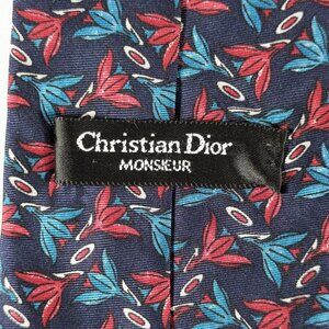Christian Dior Monsieur Necktie, All silk Blue red pattern neck tie